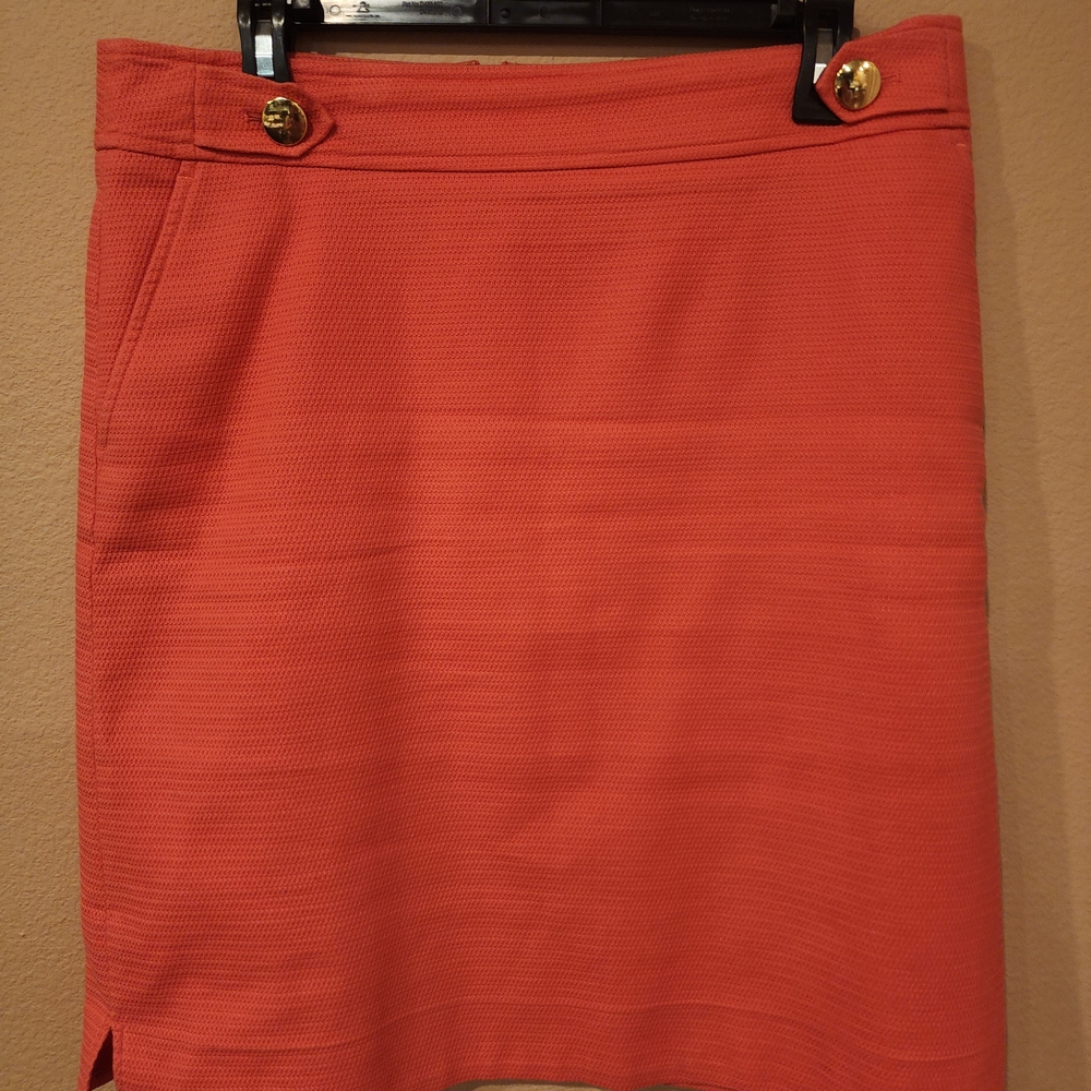 Ann Taylor Orange Pencil Skirt with Gold Accents